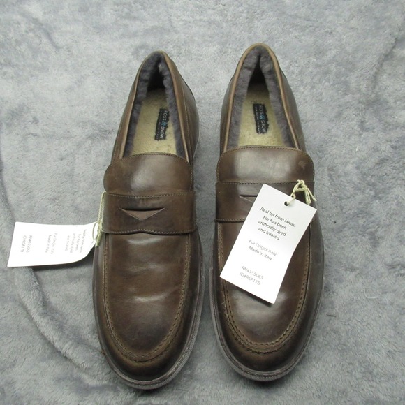 Ross Snow Slippers Men 14 Brown Leather REAL Fur Lined Loafer Made in Warm ITALY main image 16